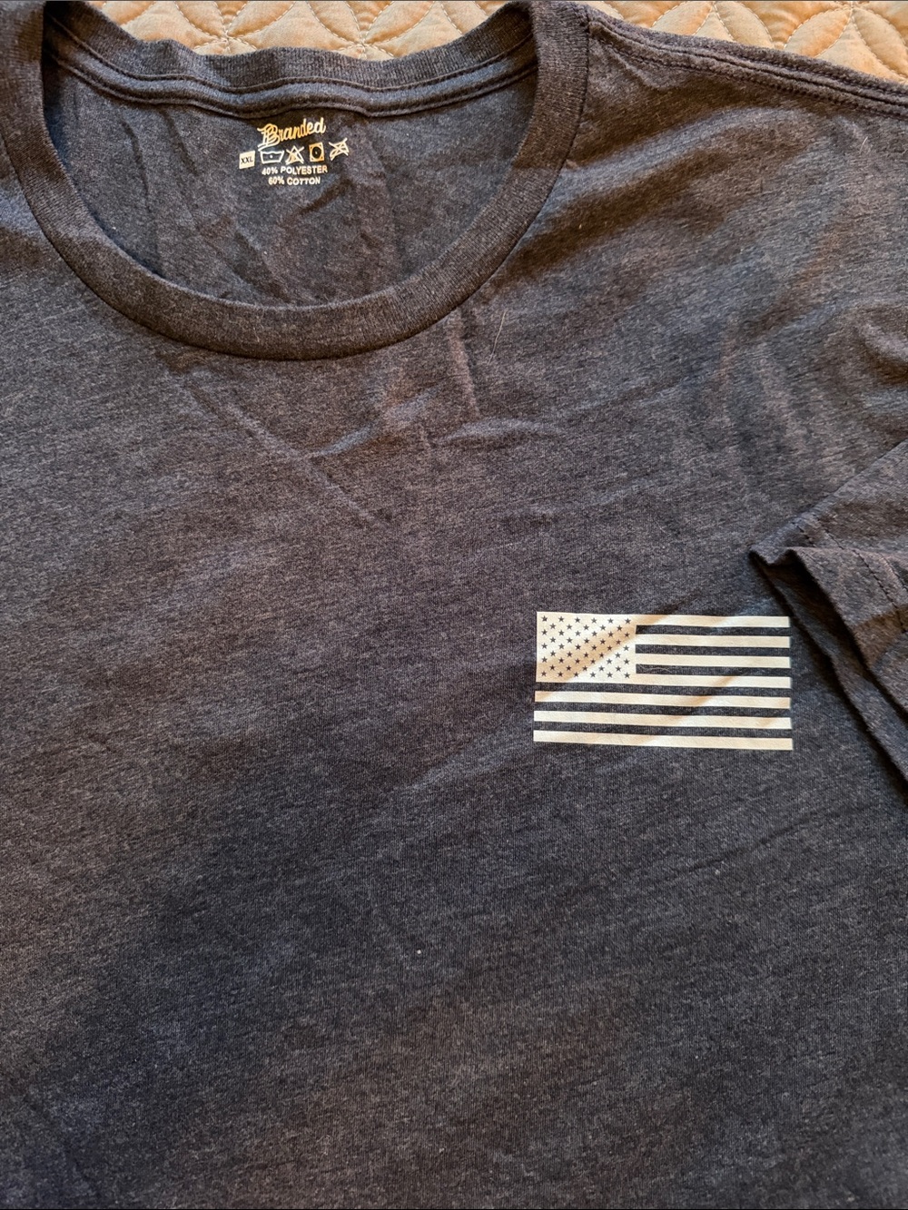 Branded Men's Short Sleeve Tee - Charcoal with Flag Pocket Print